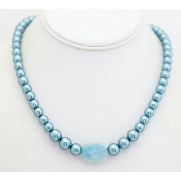 18 inch, Vintage Cerulean Blue Beads Stylish Beaded Necklace - G1 - Picture 2 of 3